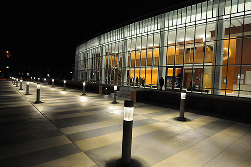 The outside of the Jack H. Miller Center at night.